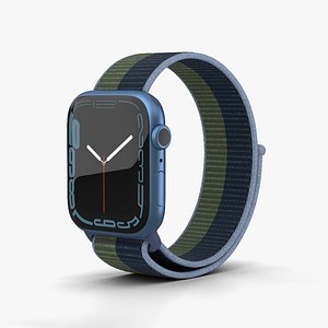 3D Apple Watch Series 7 45mm Blue Aluminum Case with Sport Loop