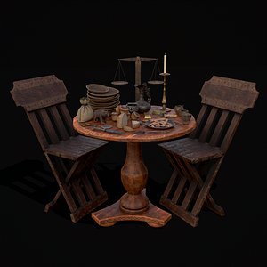 Small Round Cluttered Table model