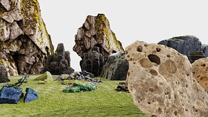 Realistic Rock Pack with Moss Vegetation  21 GameReady Models model