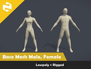 Base Mesh Pack - Lowpoly Male Female  Rigged
