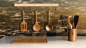 Kitchen Wooden Utensils 3D Model 3D model