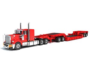 3D Truck with Lowboy Trailer model