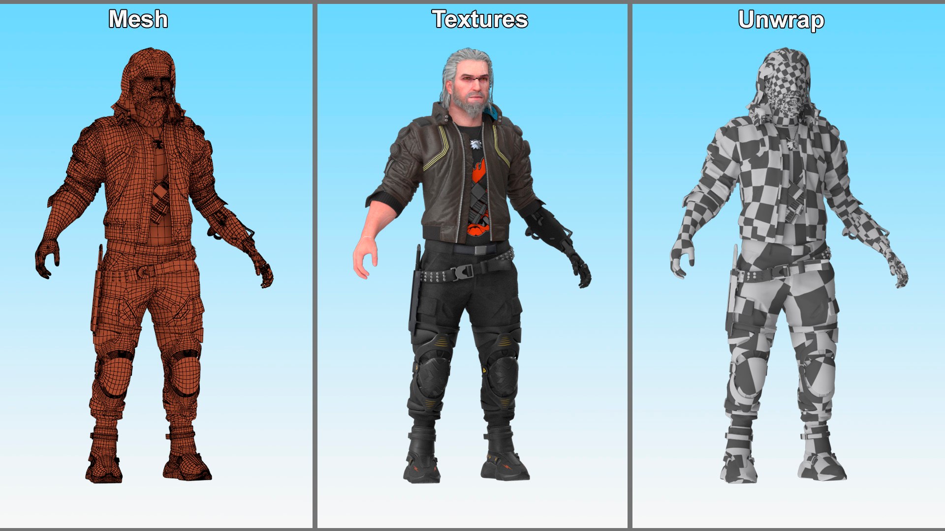 Cyberpunk 2077 Geralt Character Rigged model https://p.turbosquid.com/ts-thumb/2s/NxwuO3/pv/cyberpunk2077geraltcharacterriggedc4dmodel023/jpg/1711312523/1920x1080/fit_q87/7987958c454f0230bbbc8d399c34b09f571da83f/cyberpunk2077geraltcharacterriggedc4dmodel023.jpg