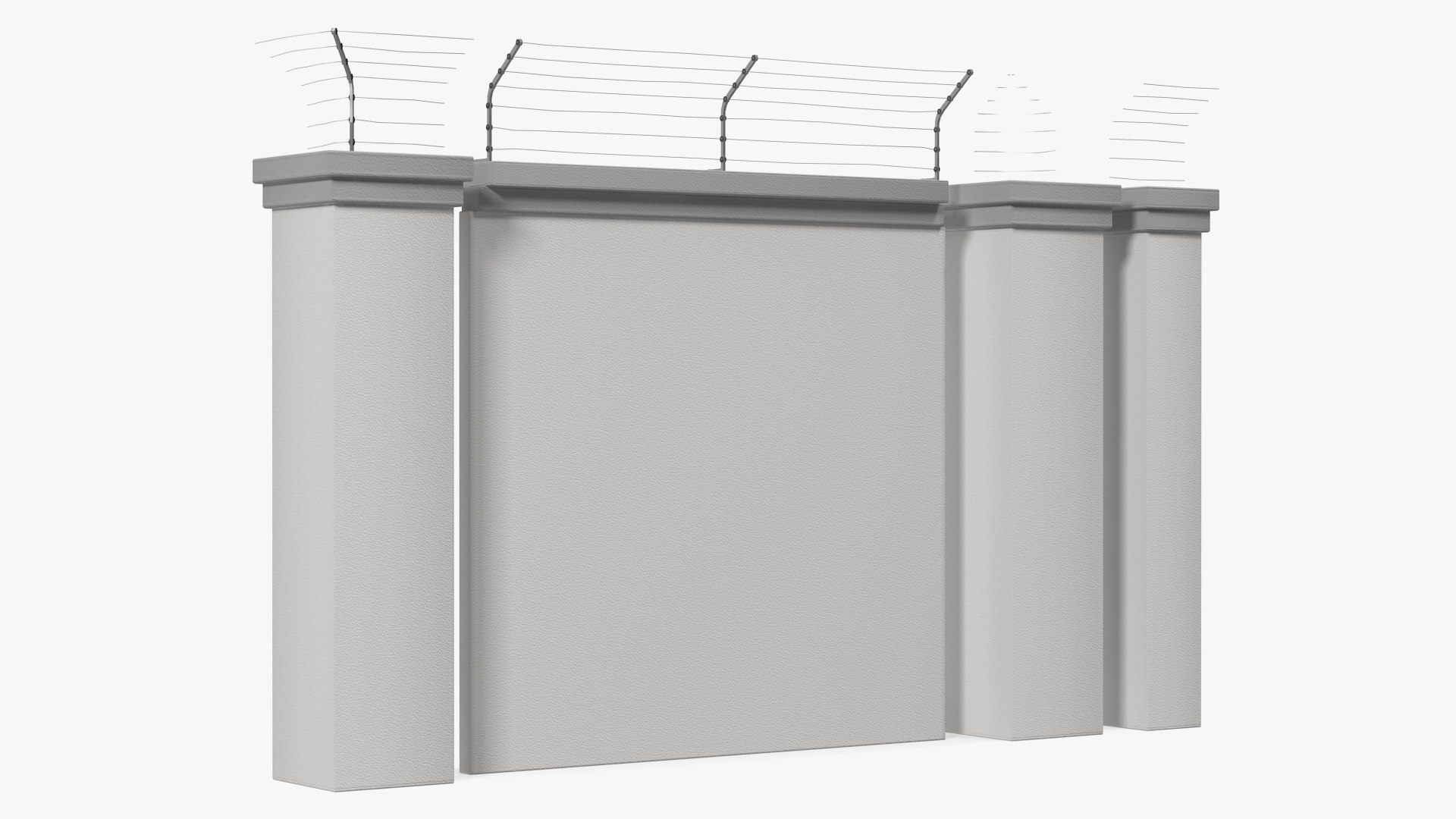 Concrete Wall with Electric Wire Fence Sections 3D model preview