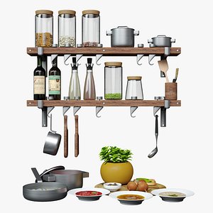 3D set kitchen pots storage