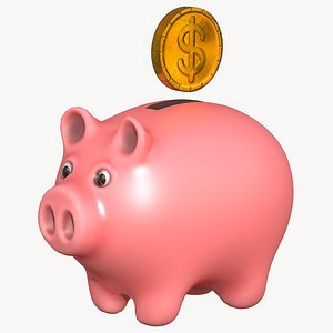 Realtime PBR Piggy bank - pig with golden coins