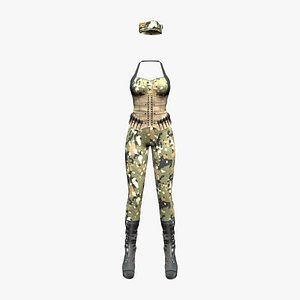 Women Camouflage Full Military Soldier Outfit 3D model