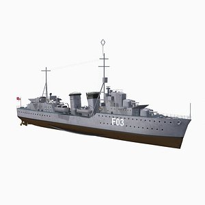 3D british destroyer HMS cossack