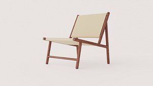 Modern Wooden Sling Lounge Armchair with Beige Upholstery 3D model