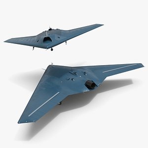 Unmanned Strike Aircraft with Delta Wing Dark Blue Rigged 3D model