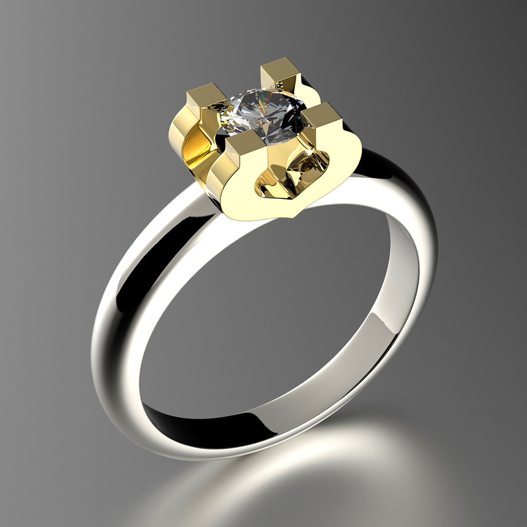 Gold Engagement Ring With Diamond Set of Sizes 0074 model - TurboSquid ...