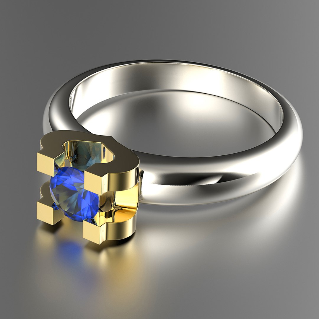 Gold Engagement Ring With Diamond Set of Sizes 0074 model - TurboSquid ...
