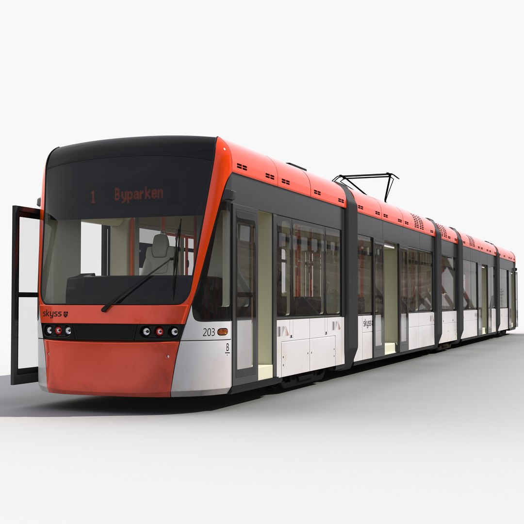 Light Rail Train Bybanen Rigged 3D Model 3D model preview