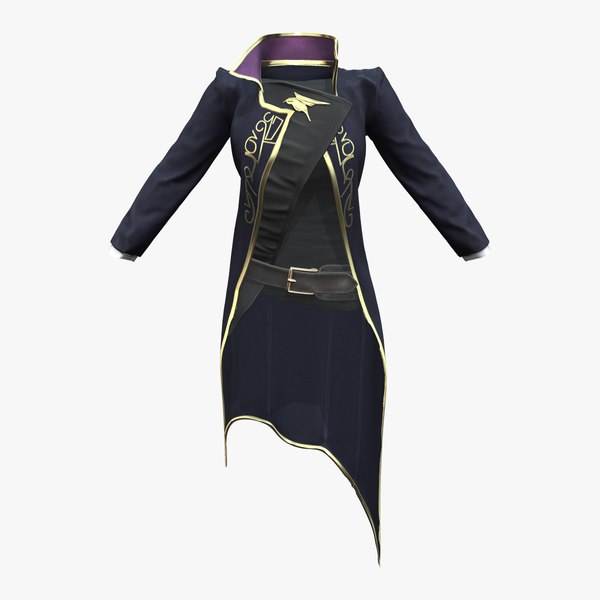 3D Black Standing Collar Fantasy Long Coat With Top Under