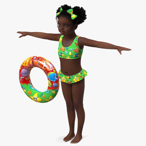 3D model Black Child Girl Beach Style Rigged for Modo