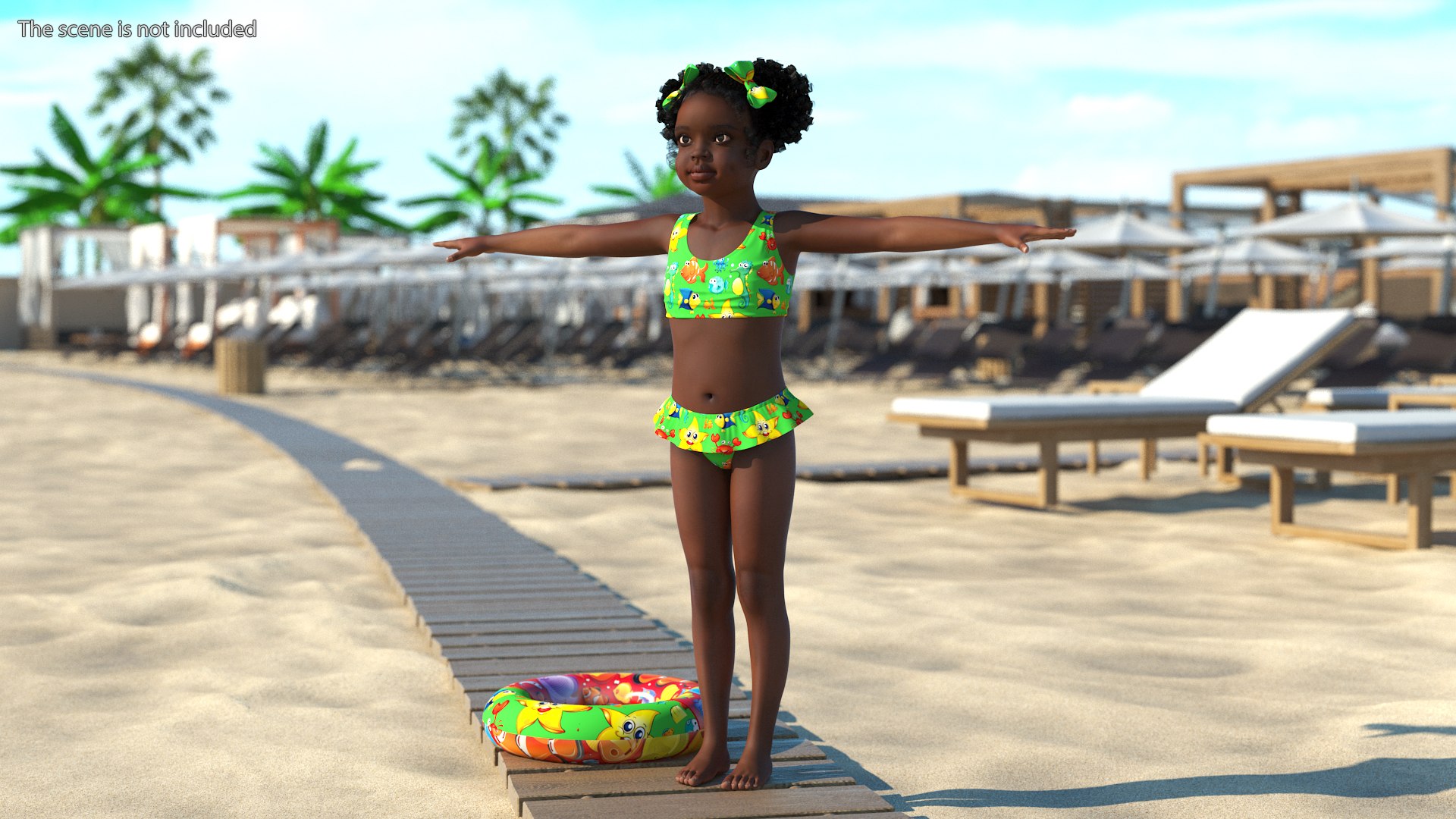 Black Child Girl Beach Style Rigged for Modo 3D model preview