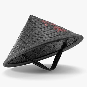 Black Woven Ninja Hat With Red Kanji 3D model