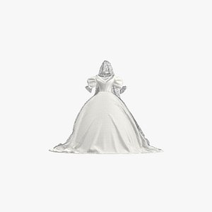 Wedding dress white color  v neckline ball gown dress 3D model
