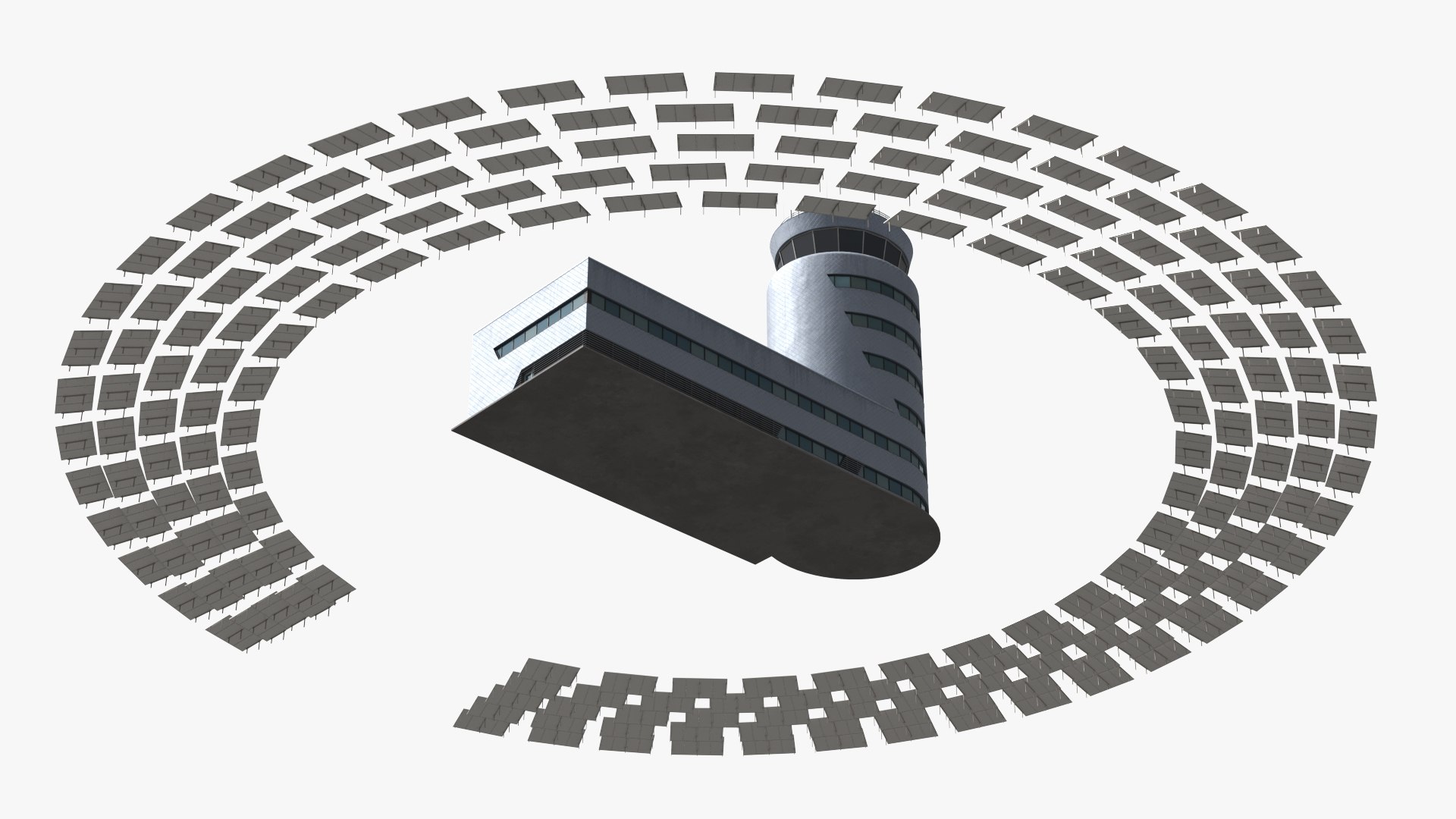 Infrastructure Building With Circular Solar Array 3D Model - TurboSquid ...