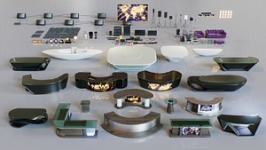 News Studio 3D Props Set - Broadcast Desks Studio Lights Furniture for VR