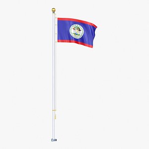 Belize Flag Stand Pole Animated Loop 3D model
