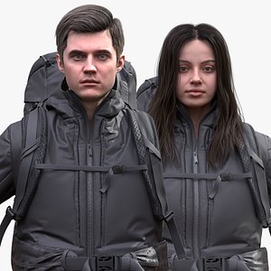 Woman and Man in Hiking Outfits Collection 3D model