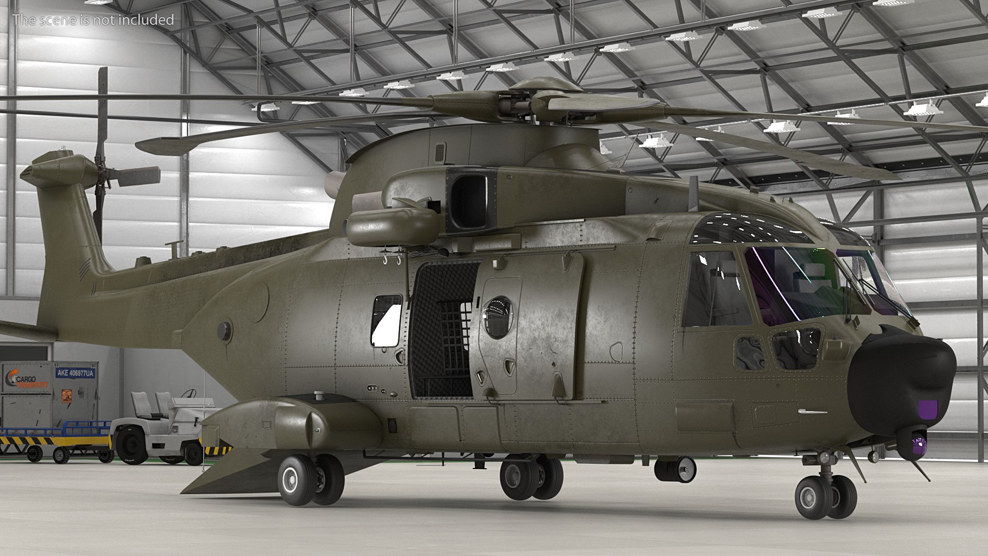 Military helicopter 3D model with detailed interior and rigging
