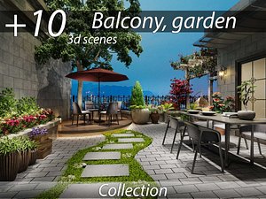 Balcony Garden interior 3d scene 3D model