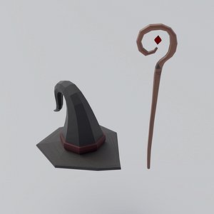 Wizard hat and wand 3D model