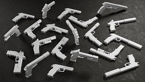 Low Poly SigSauer-style Pistol -20 Variations Game Ready