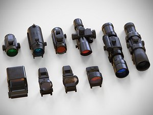 Sight Attachments Pack - PBR – Optical - Scope - Reflex – Red Dot – Coyote - Holographic 3D model