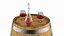 3D Oak Aging Barrel with Brandy Decanter and Glasses