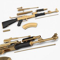 AK 47 Disassembled Gold and Ebony