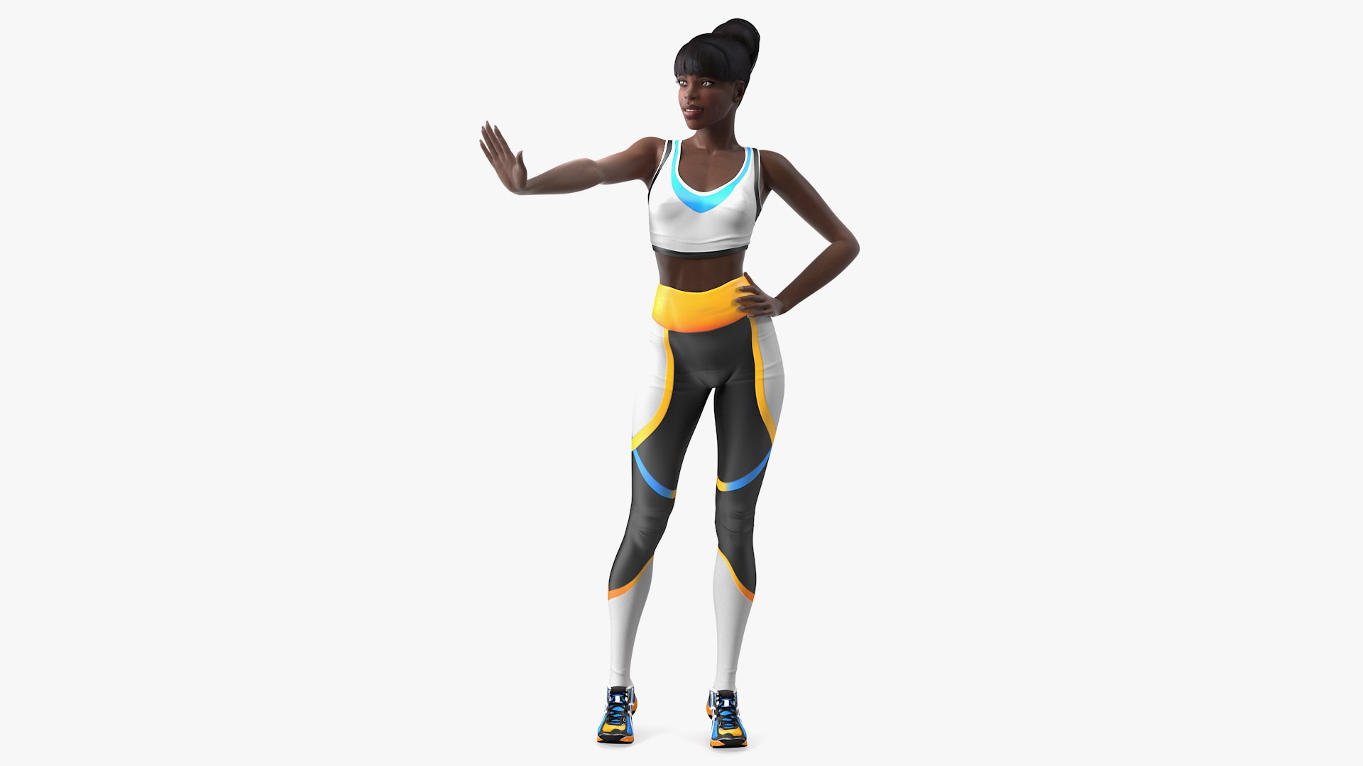 Dark Skin Fitness Woman Standing Pose 3D model preview