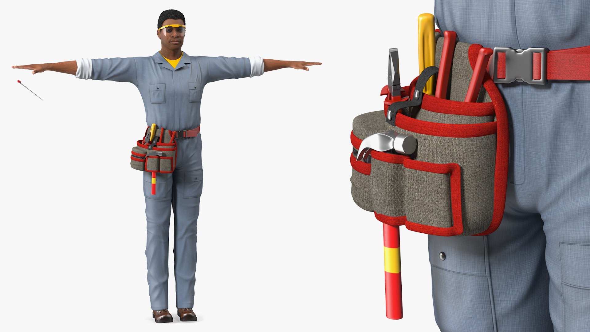 Light Skin Black Man Electrician T Pose 3D model preview
