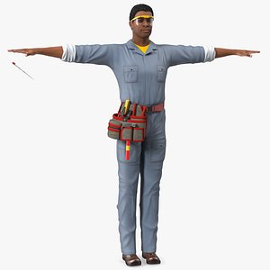 Light Skin Black Man Electrician T Pose