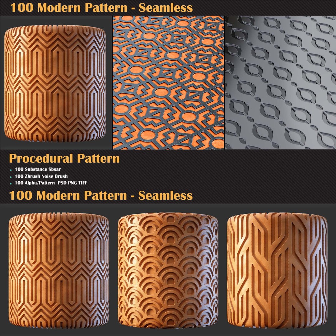 3D 100 Modern Seamless Pattern And Brush - TurboSquid 2269046