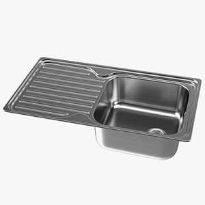 3D Single Bowl Kitchen Sink with Drainboard model