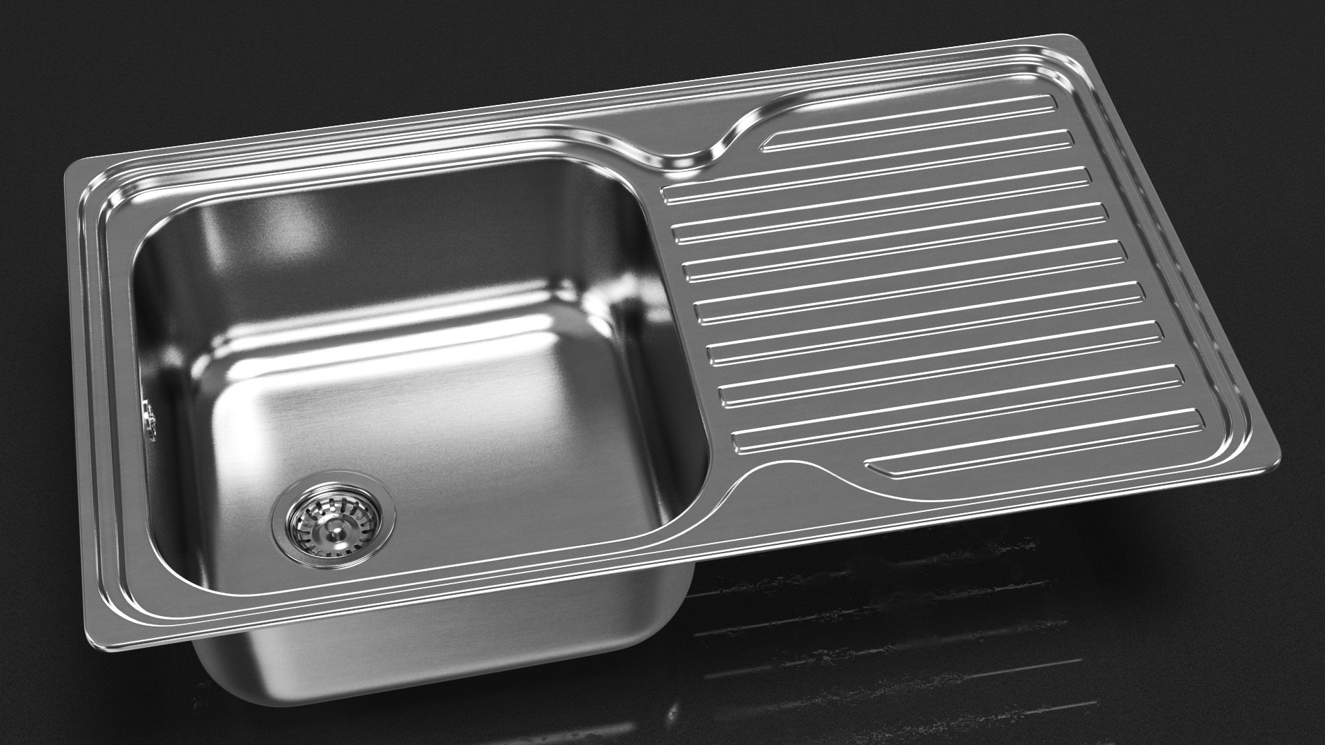 3D Single Bowl Kitchen Sink with Drainboard model TurboSquid 1742045