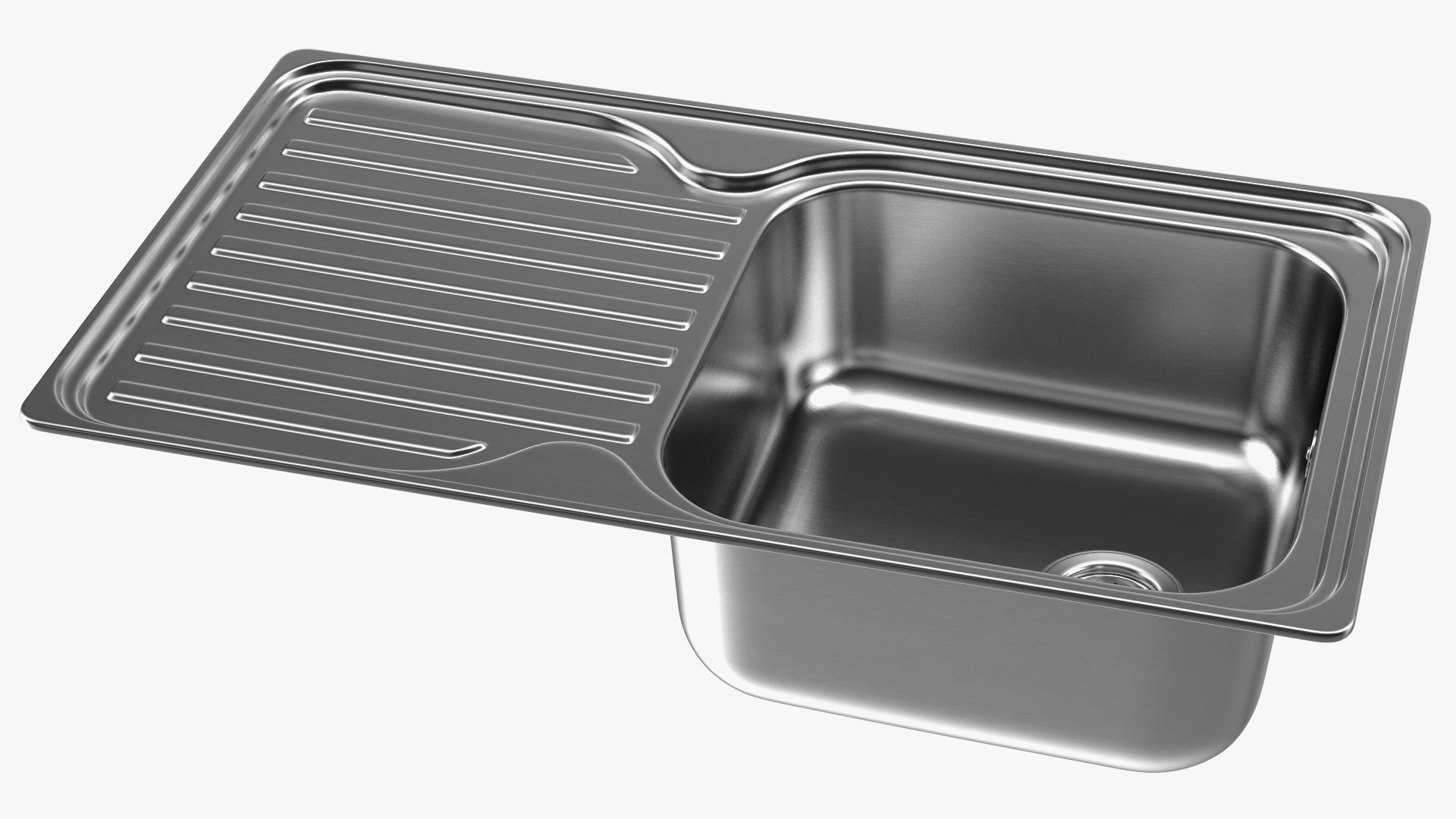 Single Bowl Kitchen Sink with Drainboard 3D model preview