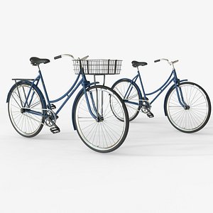 Blue Retro Step Through City Bicycle with Basket 3D