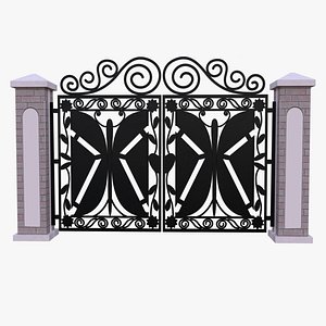 Black Wrought Iron Gate with Decorative Pillars Low Poly PBR 3D Model 3D