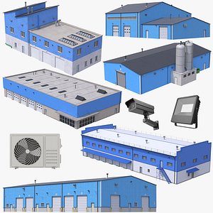 6 Blue Industrial Buildings Collection 3D model