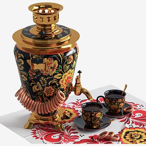 Samovar with bagels 3D model