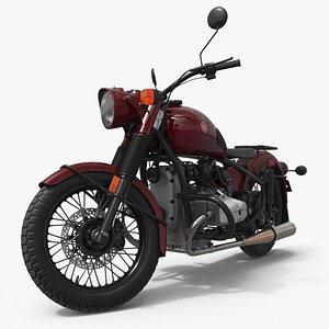 Retro Ural M70 Motorbike Maroon Rigged for Maya 3D