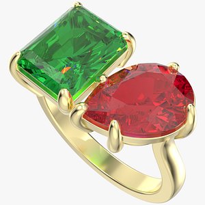 Cocktail Ring Design Emerald And Pear Shape-JCNP-02 3D Print Model model