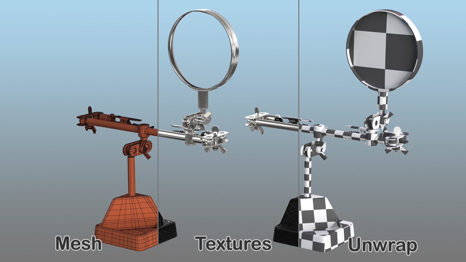 helping hands magnifier clips 3D https://p.turbosquid.com/ts-thumb/2z/pLJihs/L5eq0g4f/helpinghandswithmagnifierandclipsvray3dmodel013/jpg/1597542428/1920x1080/fit_q87/3794eed8d79ed3af6eed125eac6a981f0d57566b/helpinghandswithmagnifierandclipsvray3dmodel013.jpg