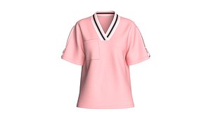Girls Striped V-Neck Pocket T-shirt 3D model