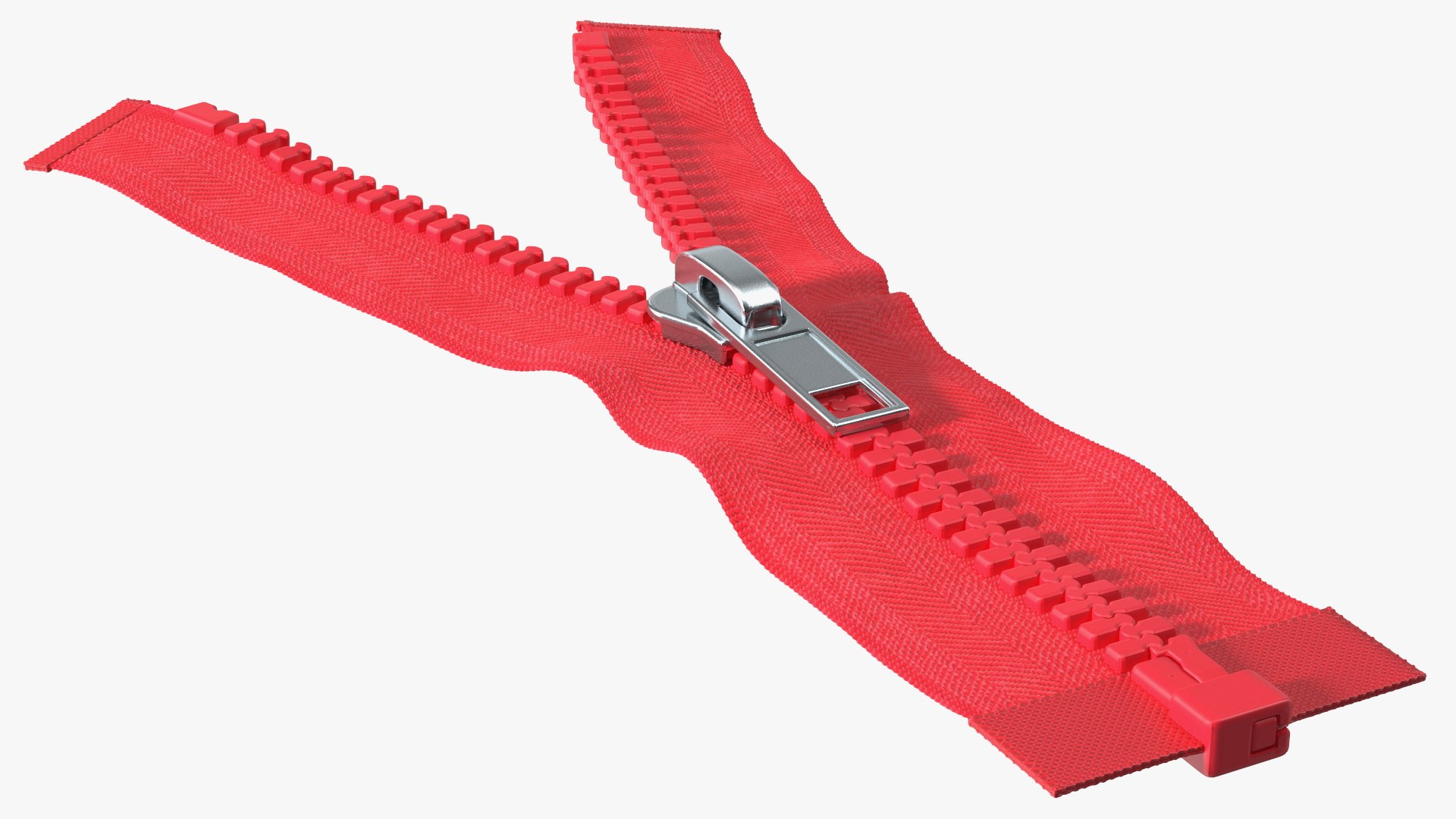 One Sided Plastic Zipper Opened Red 3D model preview
