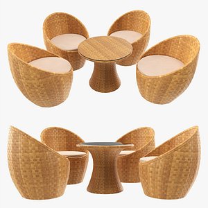 Rattan four chair and table set 03 model